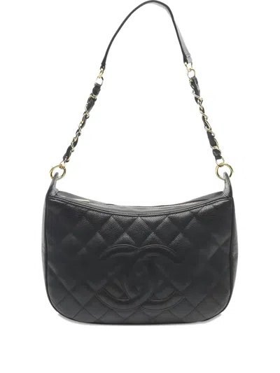 Pre-owned Chanel 2003-2004 Diamond-quilted Chain-detail Shoulder Bag In Black
