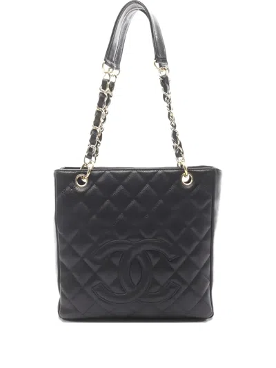 Pre-owned Chanel 2003-2004 Matelassé Chain Tote Bag In Black