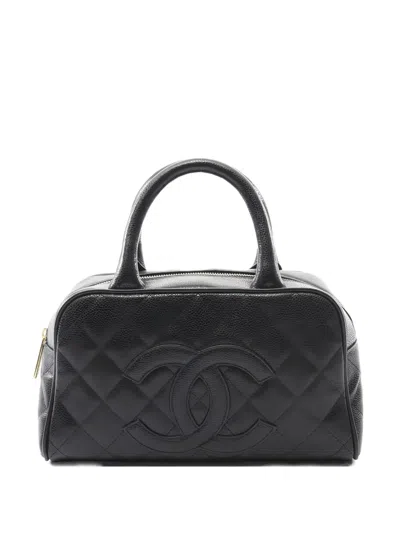 Pre-owned Chanel 2003-2004 Matelasse Quilted Boston Tote Bag In Black
