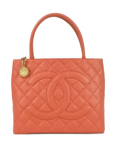 Pre-owned Chanel 2003-2004 Medallion Quilted Tote Bag In Orange