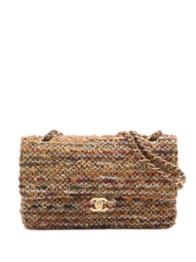 Pre-owned Chanel 2003-2004 Medium Classic Tweed Double Flap Shoulder Bag In Brown