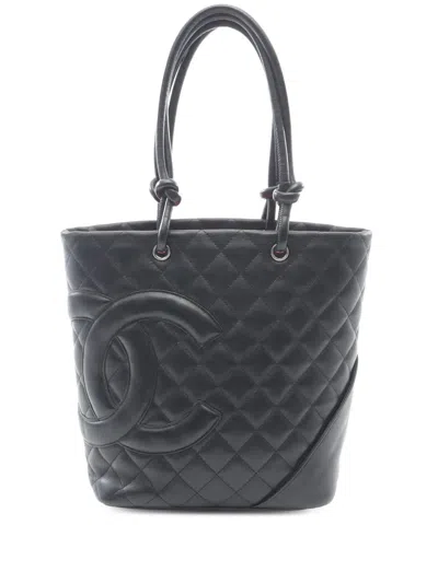 Pre-owned Chanel 2003-2004 Medium Lambskin Cambon Ligne Tote Bag In Black