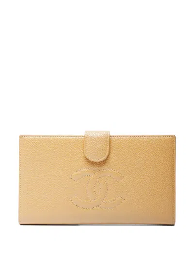 Pre-owned Chanel 2003-2004 No. 8 Coco Mark Leather Wallet In Neutral
