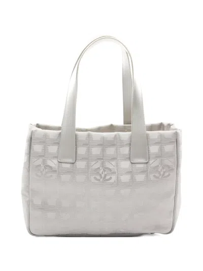 Pre-owned Chanel 2003-2004 Pm New Travel Line Logo Canvas Tote Bag In Gray