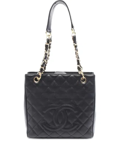 Pre-owned Chanel 2003-2004 Quilted Chain Tote Bag In Black