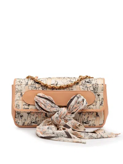 Pre-owned Chanel 2003-2004 Silk And Lambskin Coco Mademoiselle Scarf Flap Shoulder Bag In Orange