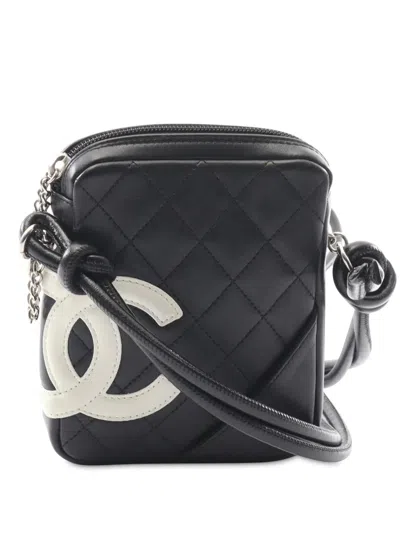 Pre-owned Chanel 2003-2004 Small Lambskin Cambon Ligne Crossbody Bag In Black