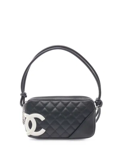 Pre-owned Chanel 2003-2004 Small Lambskin Cambon Ligne Shoulder Bag In Black