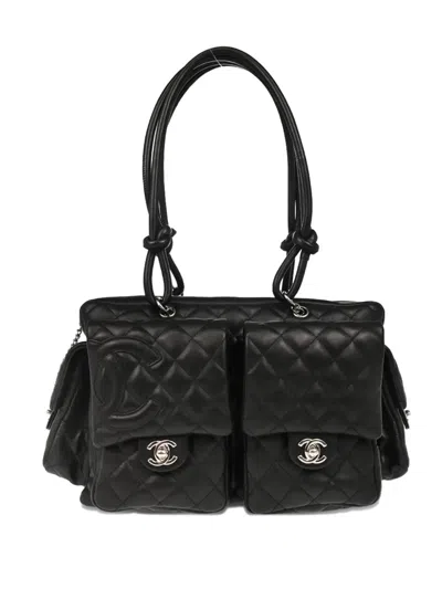 Pre-owned Chanel 2003 Cambon Reporter Handbag In Black