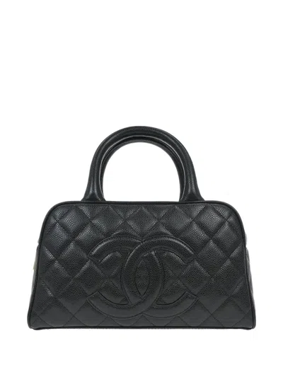 Pre-owned Chanel 2003 Caviar Leather Bowling Tote Bag In Black