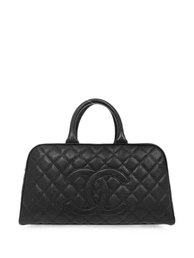 Pre-owned Chanel 2003 Cc Caviar Bowling Tote Bag In Black