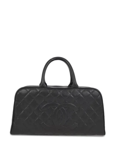 Pre-owned Chanel 2003 Cc Diamond-quilted Boston Handbag In Black