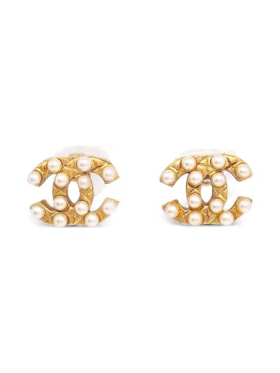 Pre-owned Chanel 2003 Cc-embellished Stud Earrings In Gold