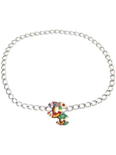 Pre-owned Chanel 2003 Cc Flag Chain Belt In Silver