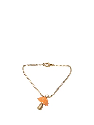 Pre-owned Chanel 2003 Cc Gold Plated Enamel Mushroom Charm Bracelet Costume Bracelet