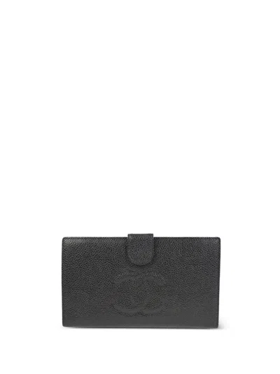 Pre-owned Chanel 2003 Cc Leather Wallet In Black