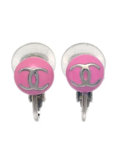 Pre-owned Chanel 2003 Cc-logo Button Clip-on Earrings In Silver