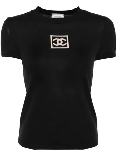 Pre-owned Chanel 2003 Cc Logo Knitted Top In Black