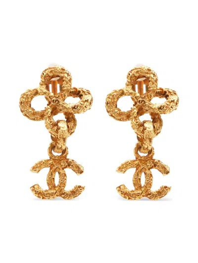 Pre-owned Chanel 2003 Cc Logo Lava Drop Earrings In Gold