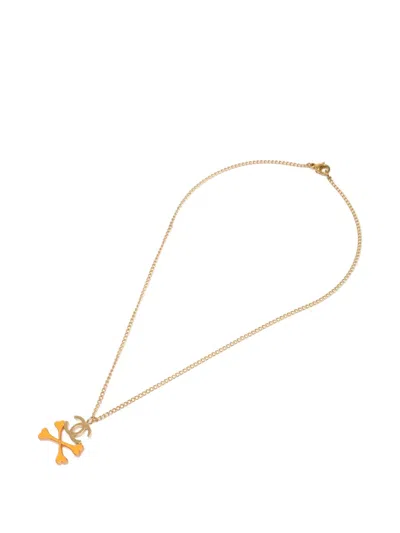 Pre-owned Chanel 2003 Cc Mark Cross Bone Necklace In Gold