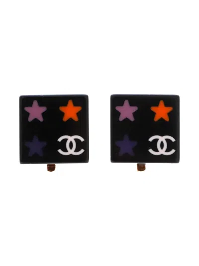 Pre-owned Chanel 2003 Cc Mark Square-shape Clip-on Earrings In Black