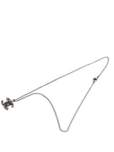 Pre-owned Chanel 2003 Cc Plated Brass Spike Pendant Necklace Costume Necklace In Gray