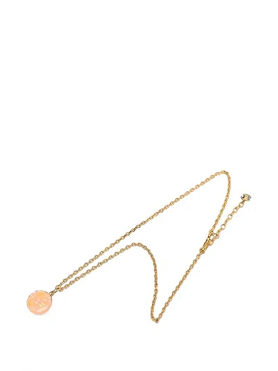 Pre-owned Chanel 2003 Cc Resin Faux Pearl Pendant Necklace Costume Necklace In Gold