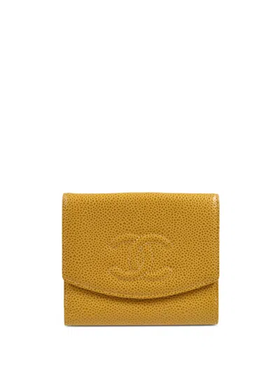 Pre-owned Chanel 2003 Cc Stitch Bifold Wallet In Neutrals
