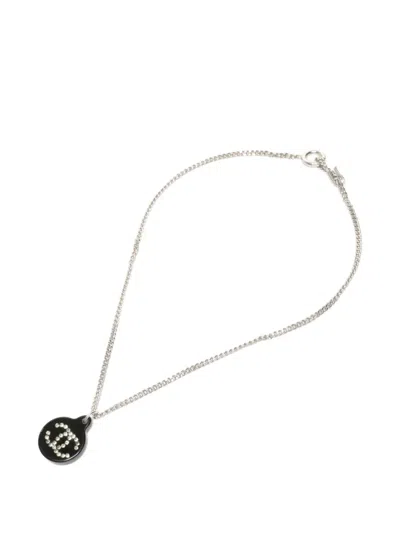 Pre-owned Chanel 2003 Circle Rhinestone Necklace In Black