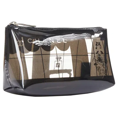 Pre-owned Chanel 2003 Coco Window Black Clear Pvc Silver Zip Cosmetic Pouch