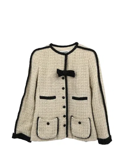 Pre-owned Chanel 2003 Collarless Tweed Jacket In Neutrals