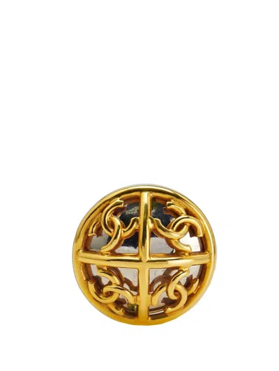 Pre-owned Chanel 2003 Gold Plated And Silver Plated Cc Round Brooch Costume Brooch