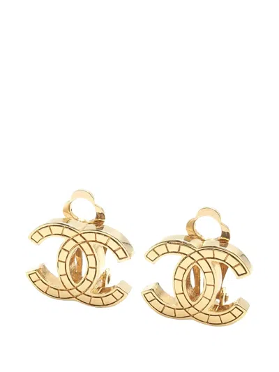 Pre-owned Chanel 2003 Gold Plated Cc Clip On Earrings Costume Earrings