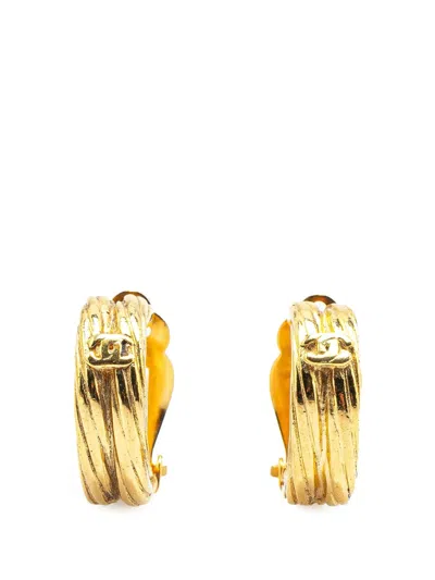 Pre-owned Chanel 2003 Gold Plated Cc Hoop Clip On Earrings Costume Earrings