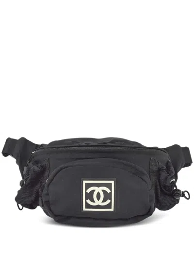Pre-owned Chanel 2003 Interlocking Cc-appliqué Belt Bag In Black