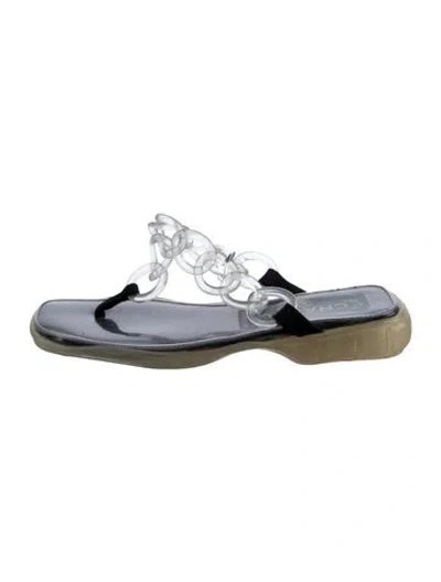 Pre-owned Chanel 2003 Interlocking Cc Logo Flip Flops In Silver