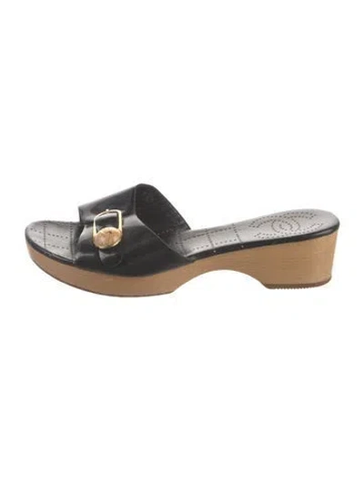 Pre-owned Chanel 2003 Interlocking Cc Logo Slides In Black