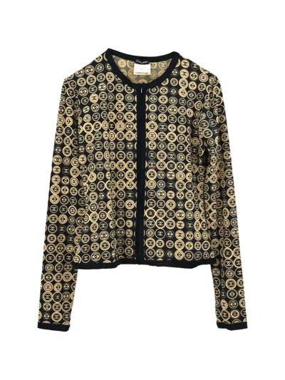 Pre-owned Chanel 2003 Logo-print Zip-up Cardigan In Black