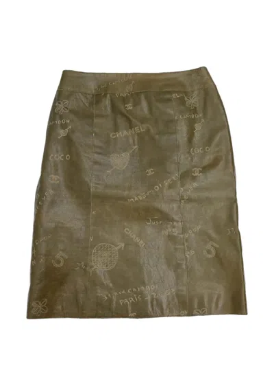 Pre-owned Chanel 2003 Mademoiselle Graffiti Midi Skirt In Green