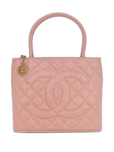 Pre-owned Chanel 2003 Medallion Diamond-quilted Tote Bag In Pink