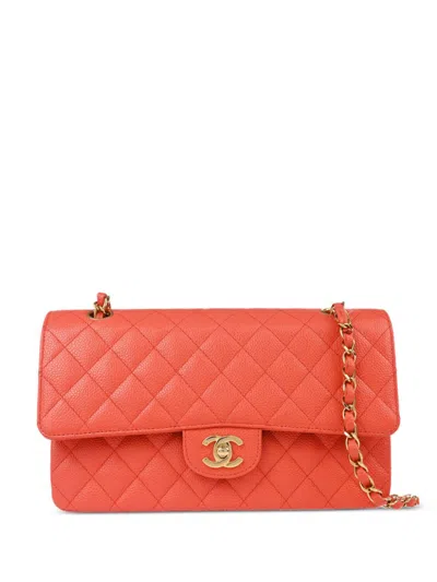 Pre-owned Chanel 2003 Medium Classic Double Flap Shoulder Bag In Orange