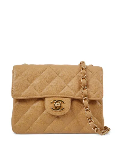 Pre-owned Chanel 2003 Mini Classic Flap Shoulder Bag In Neutrals