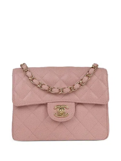 Pre-owned Chanel 2003 Mini Classic Square Flap Cc Turn-lock Crossbody Bag In Pink