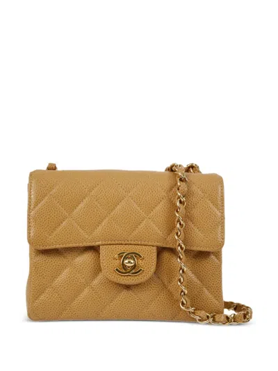 Pre-owned Chanel 2003 Mini Classic Square Flap Shoulder Bag In Brown