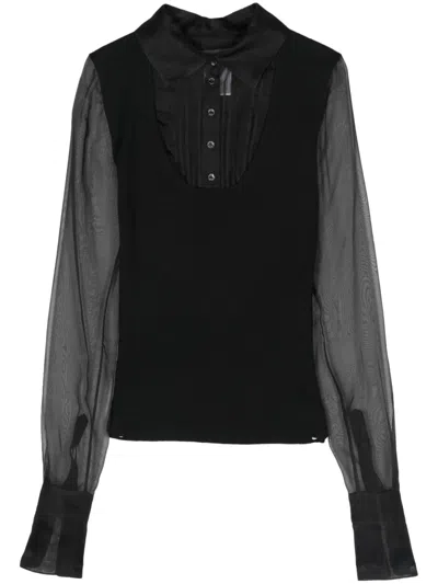 Pre-owned Chanel 2003 Panelled Cropped Blouse In Black