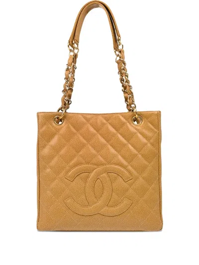 Pre-owned Chanel 2003 Petite Chain Shopping Tote Bag In Neutrals