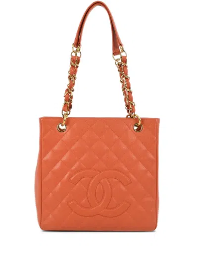 Pre-owned Chanel 2003 Petite Shopping Tote Bag In Orange