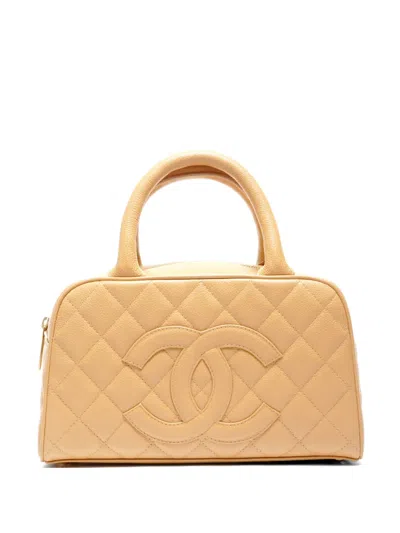 Pre-owned Chanel 2003 Quilted Leather Tote Bag In Neutral