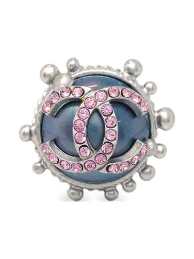 Pre-owned Chanel 2003 Rhinestone-embellished Cc Ring