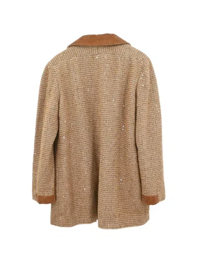 Pre-owned Chanel 2003 Sequin-embellished Tweed Coat In Brown
